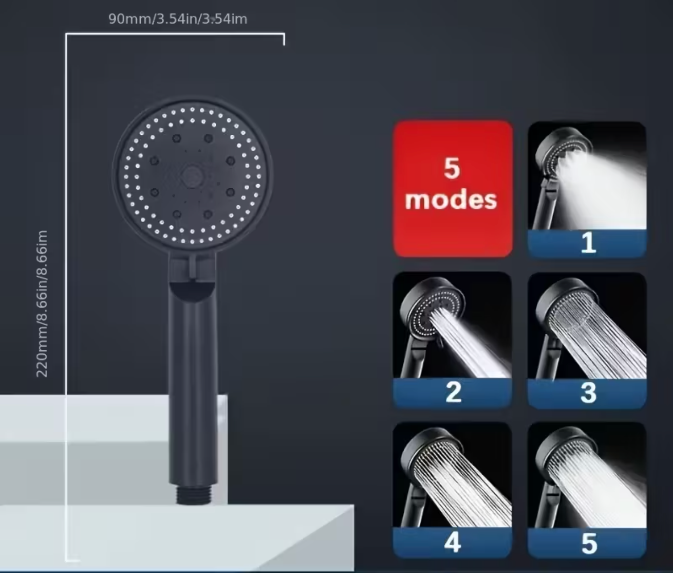Water-Saving Adjustable Spray - 5-Mode High-Pressure Shower Head